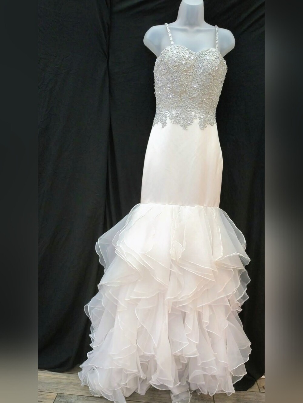 Silver Embellished White Ruffle Mermaid Dress Size 2-4